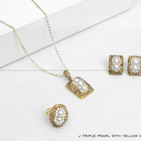 Triple Pearl with Yellow Zircon Jewellery Set