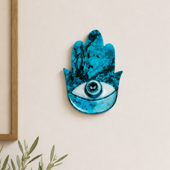 Turquoise Hamsa Hand with Evil Eye Wall Hanging