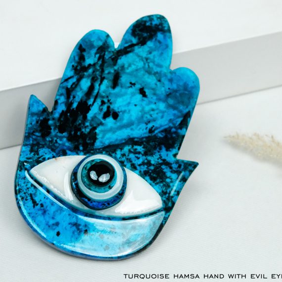 Turquoise Hamsa Hand with Evil Eye Wall Hanging