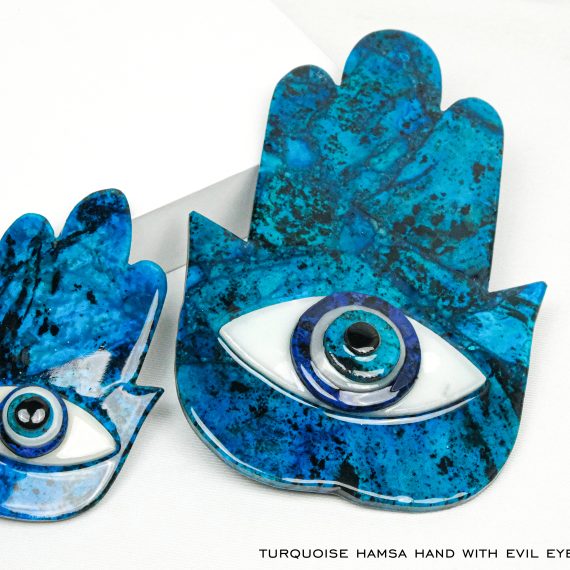 Turquoise Hamsa Hand with Evil Eye Wall Hanging