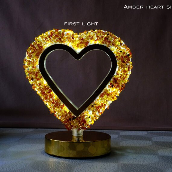 Amber Heart Shape Crystal Lamp