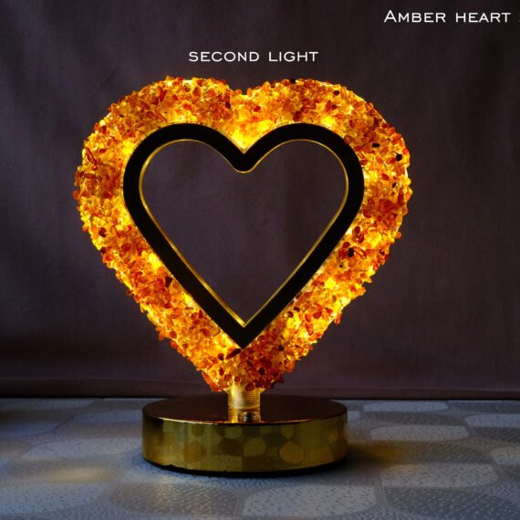 Amber Heart Shape Crystal Lamp