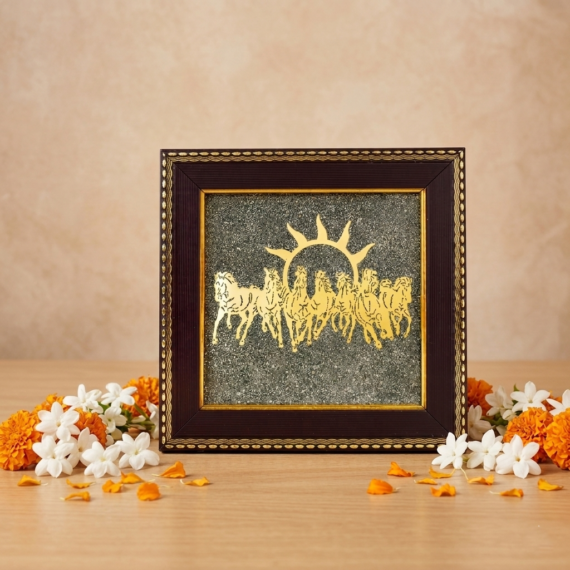 Seven Running Horses Frame With Golden Pyrite Dust