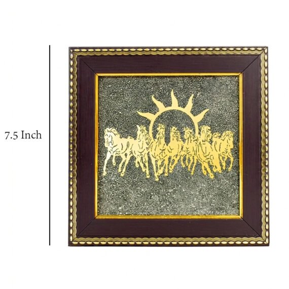 Seven Running Horses Frame With Golden Pyrite Dust