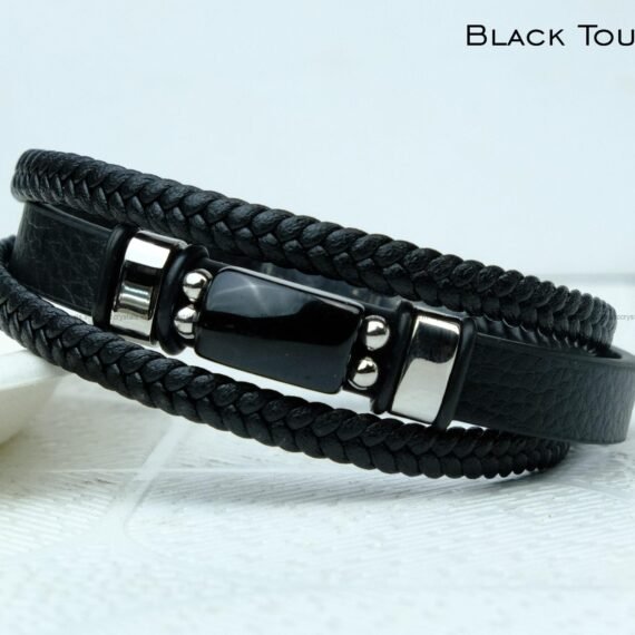 Black Tourmaline Leather Strap Bracelet