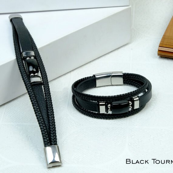 Black Tourmaline Leather Strap Bracelet