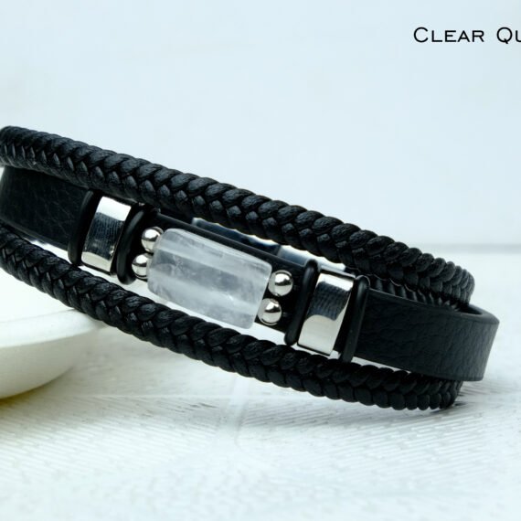 Clear Quartz Leather Strap Bracelet