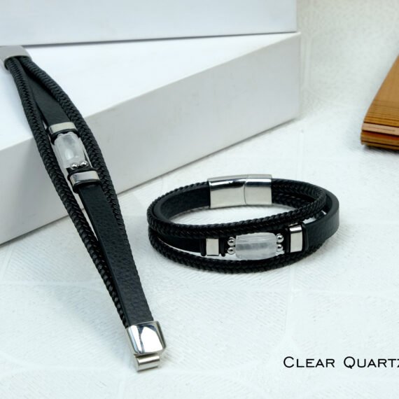 Clear Quartz Leather Strap Bracelet