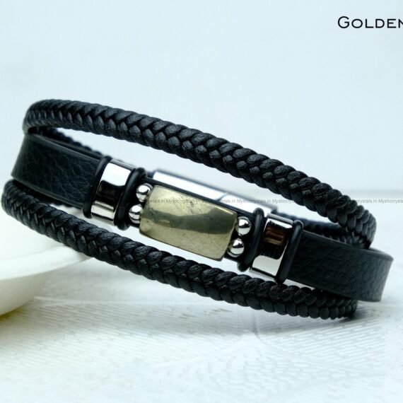 Golden Pyrite Leather Strap Bracelet