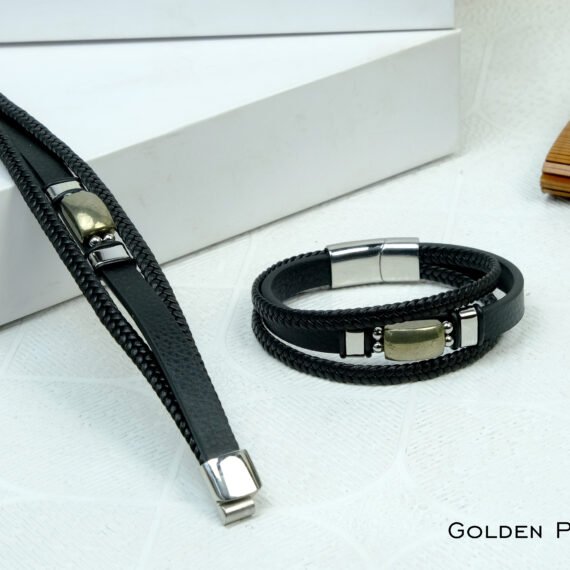Golden Pyrite Leather Strap Bracelet