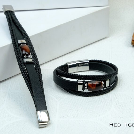 Red Tiger Eye Leather Strap Bracelet