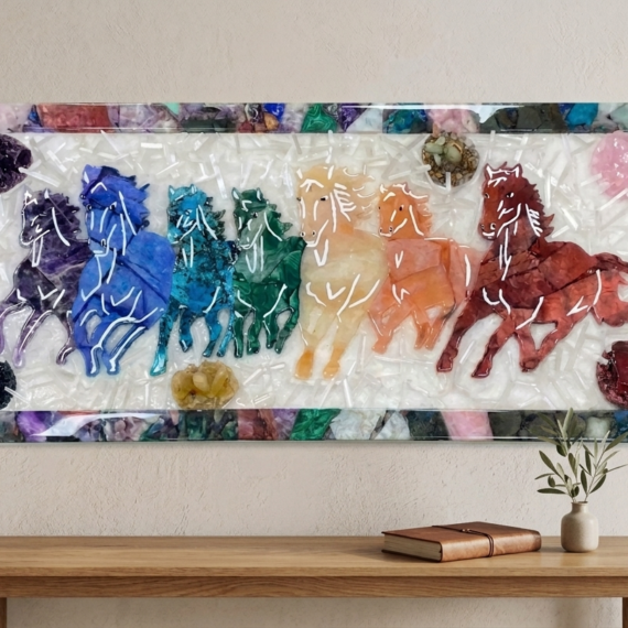 7 Chakra Crystal Running Horses Wall Hanging