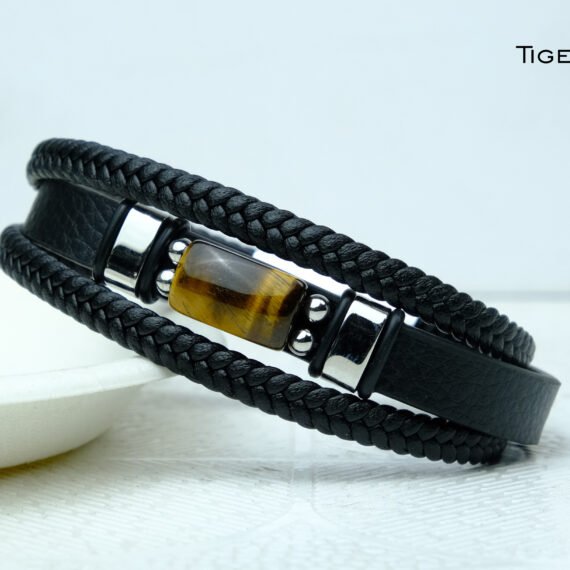 Tiger Eye Leather Strap Bracelet