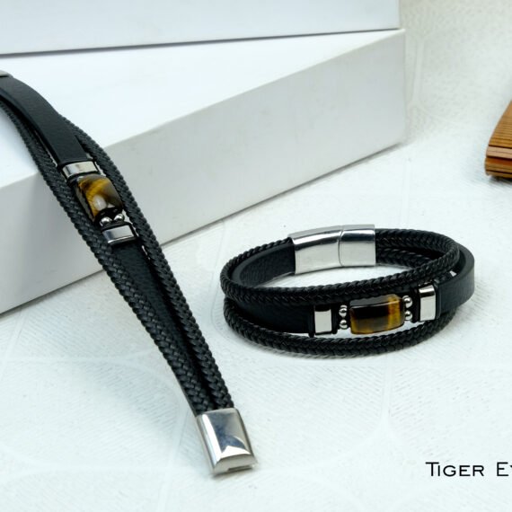 Tiger Eye Leather Strap Bracelet