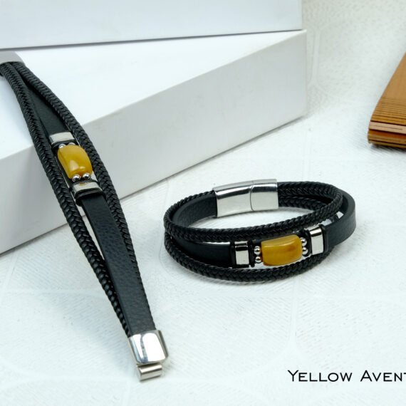 Yellow Aventurine Leather Strap Bracelet