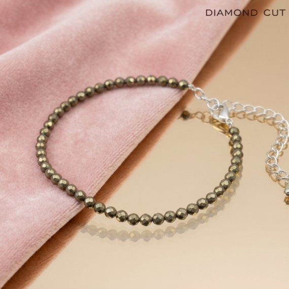 Golden Pyrite Anklet Diamond Cut with Adjustable Chain