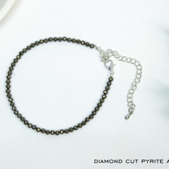 Golden Pyrite Anklet Diamond Cut with Adjustable Chain