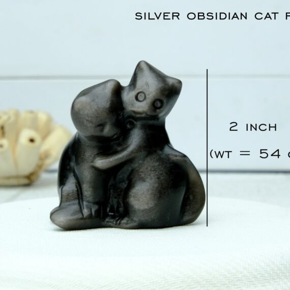 Silver Obsidian Crystal Cat Pair
