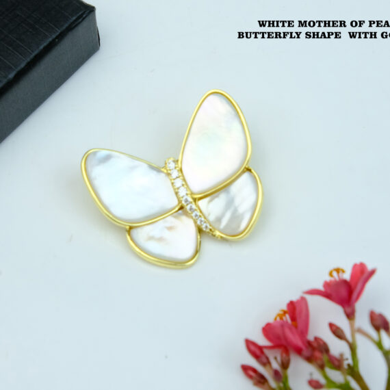 White Mother of Pearl Brooch in Butterfly Shape