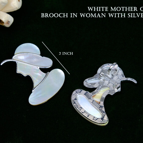 White Mother of Pearl Brooch in Women Shape with Silver Frame