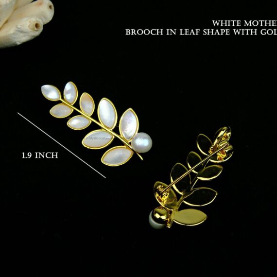White Mother of Pearl Brooch in Leaf Shape